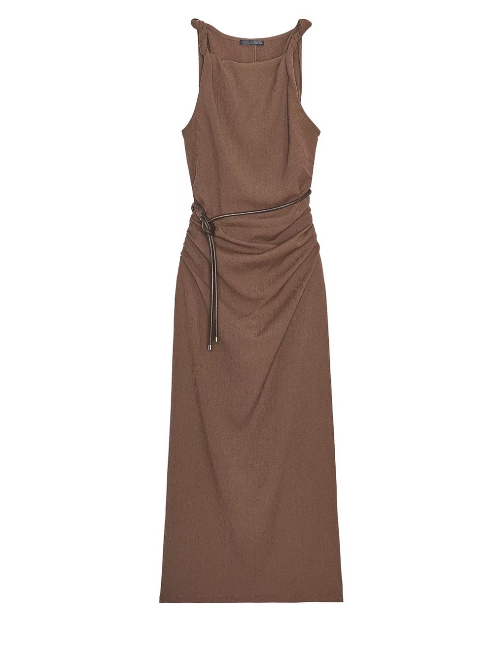 Zara Brown Sleeveless Maxi Dress with Waist Tie